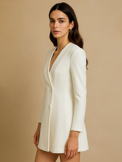 Women White Double Breasted Short Dress