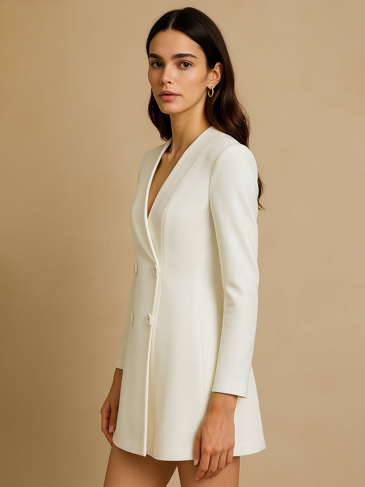 Women White Double Breasted Short Dress