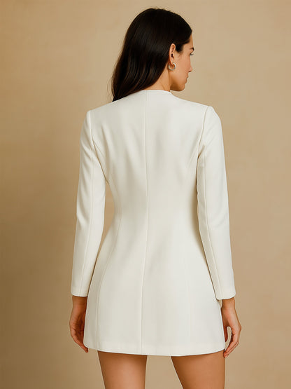 Women White Double Breasted Short Dress