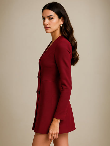 Women Maroon Double Breasted Short Dress
