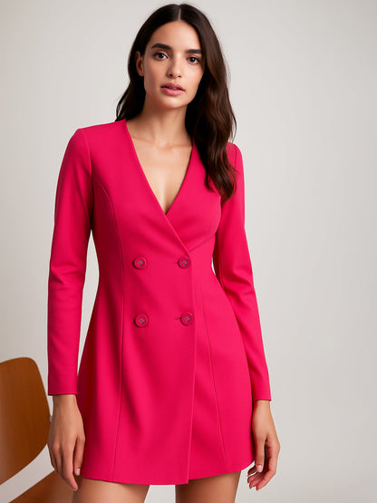 Fuchsia Double Breasted Short Dress