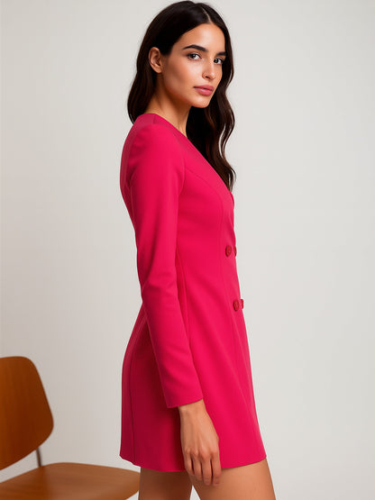 Fuchsia Double Breasted Short Dress