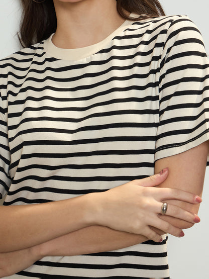 Black & Beige Stripe Short T-shirt Dress