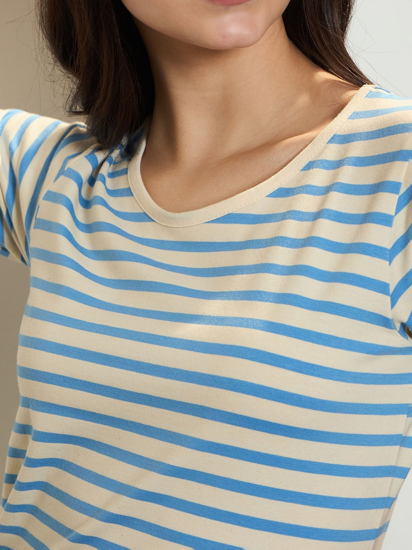 Blue & Beige Stripe T-shirt Maxi Dress
