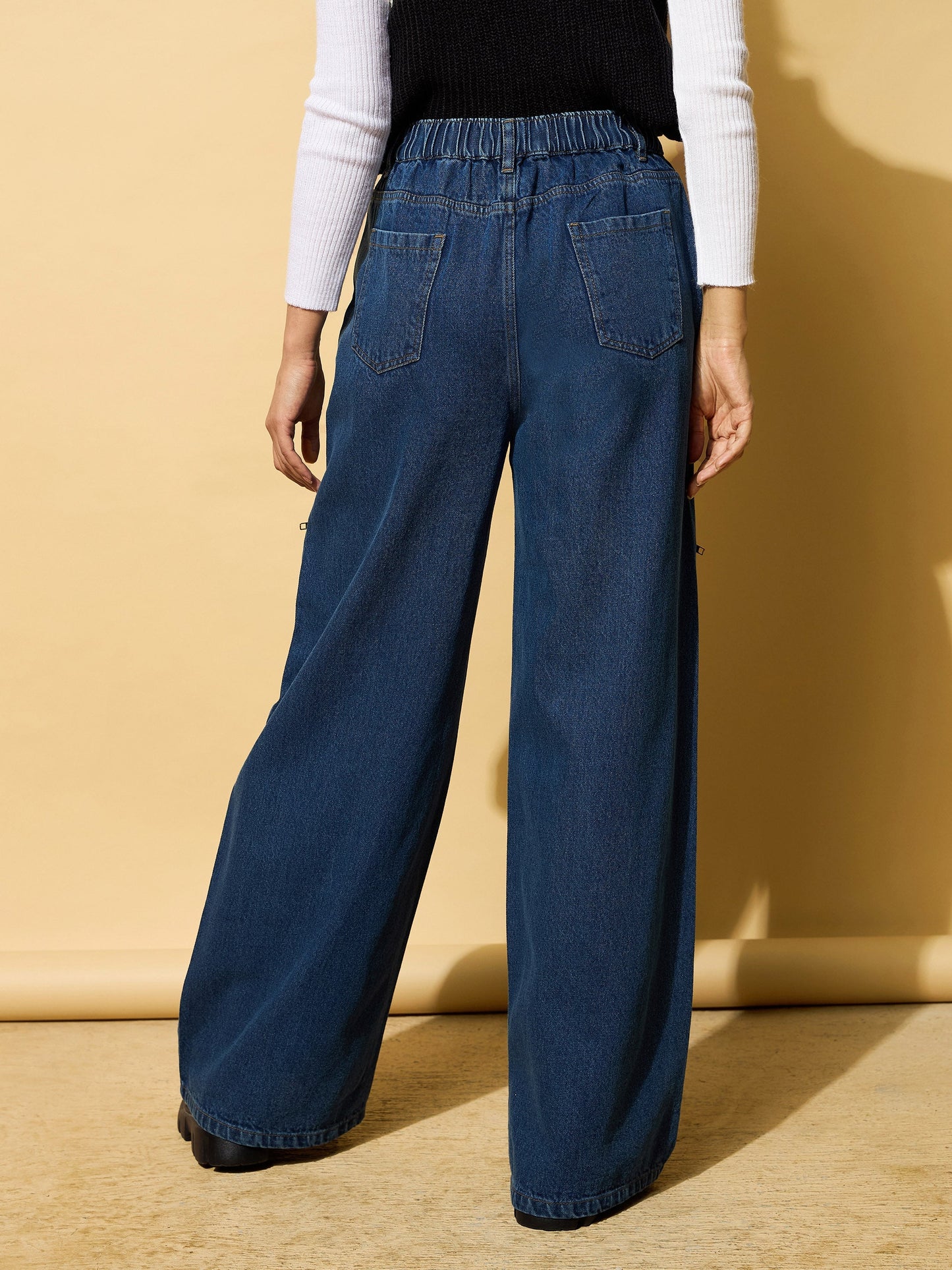 Blue Zipper Design Baggy Jeans