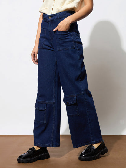 Navy Blue Multi Pocket Stretch Straight Jeans