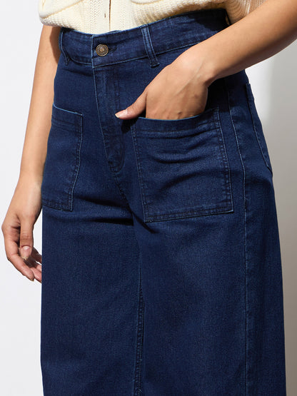 Navy Blue Multi Pocket Stretch Straight Jeans