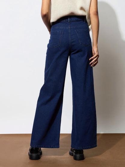 Navy Blue Multi Pocket Stretch Straight Jeans