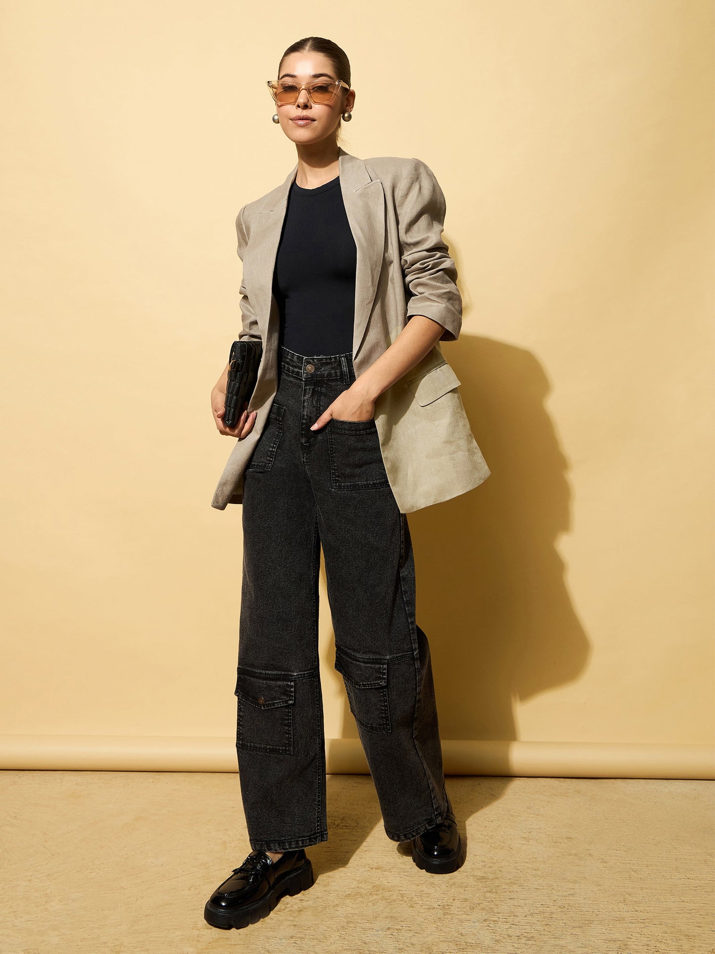 Black Wash Multi Pocket Stretch Straight Jeans