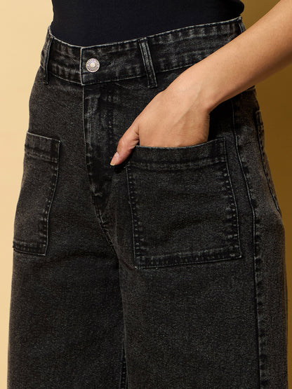 Black Wash Multi Pocket Stretch Straight Jeans