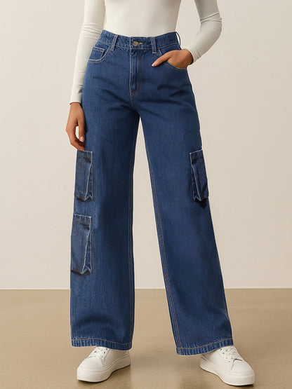 Blue Box Pocket Straight Cargo Jeans