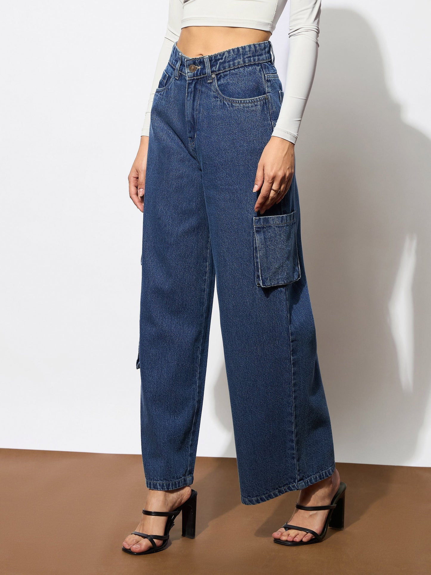 Blue Box Pocket Straight Cargo Jeans