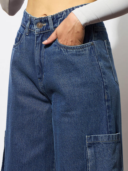 Blue Box Pocket Straight Cargo Jeans