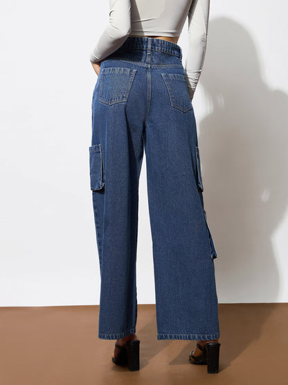 Blue Box Pocket Straight Cargo Jeans