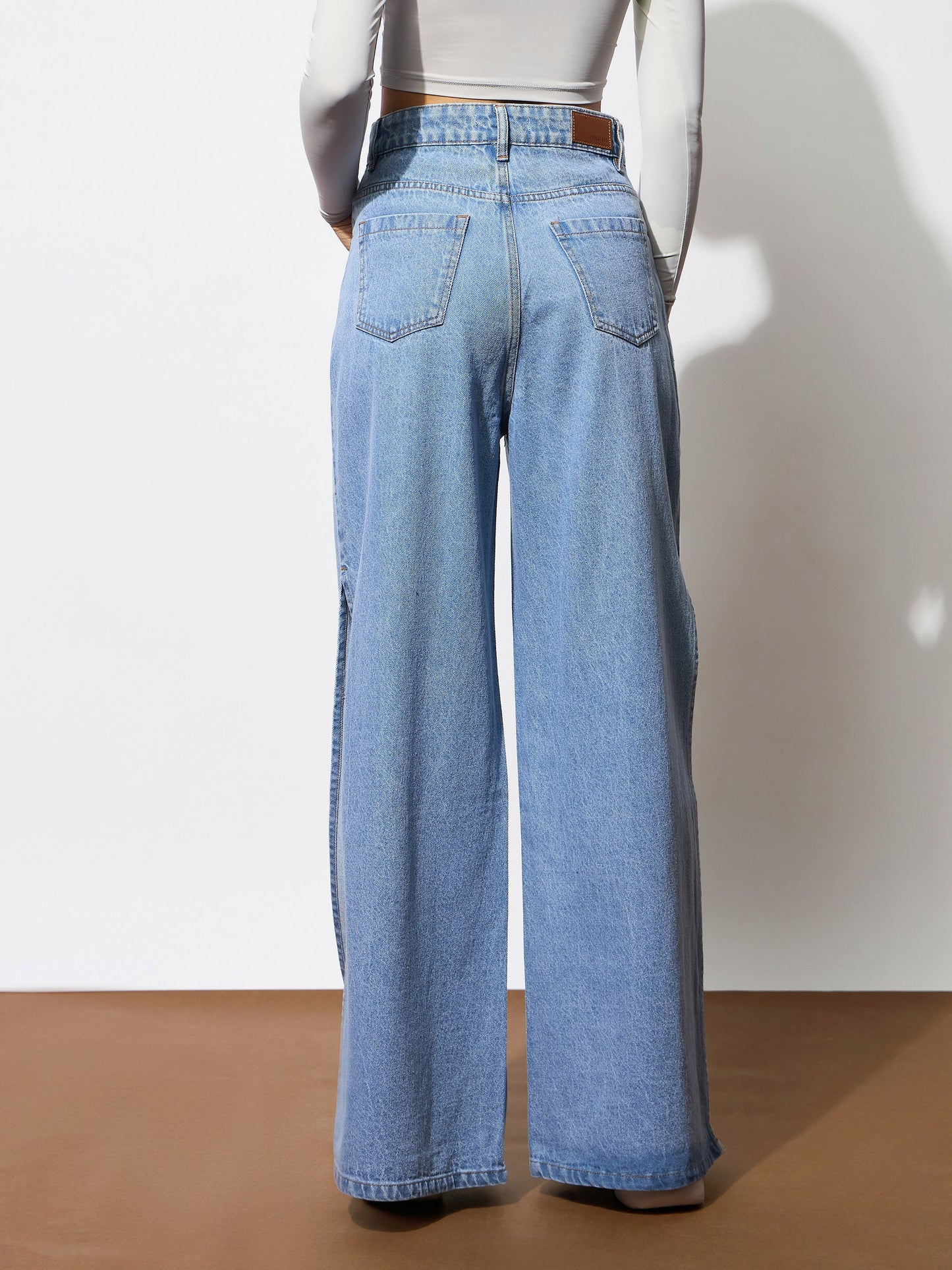 Blue Side Slit Wide Leg Jeans