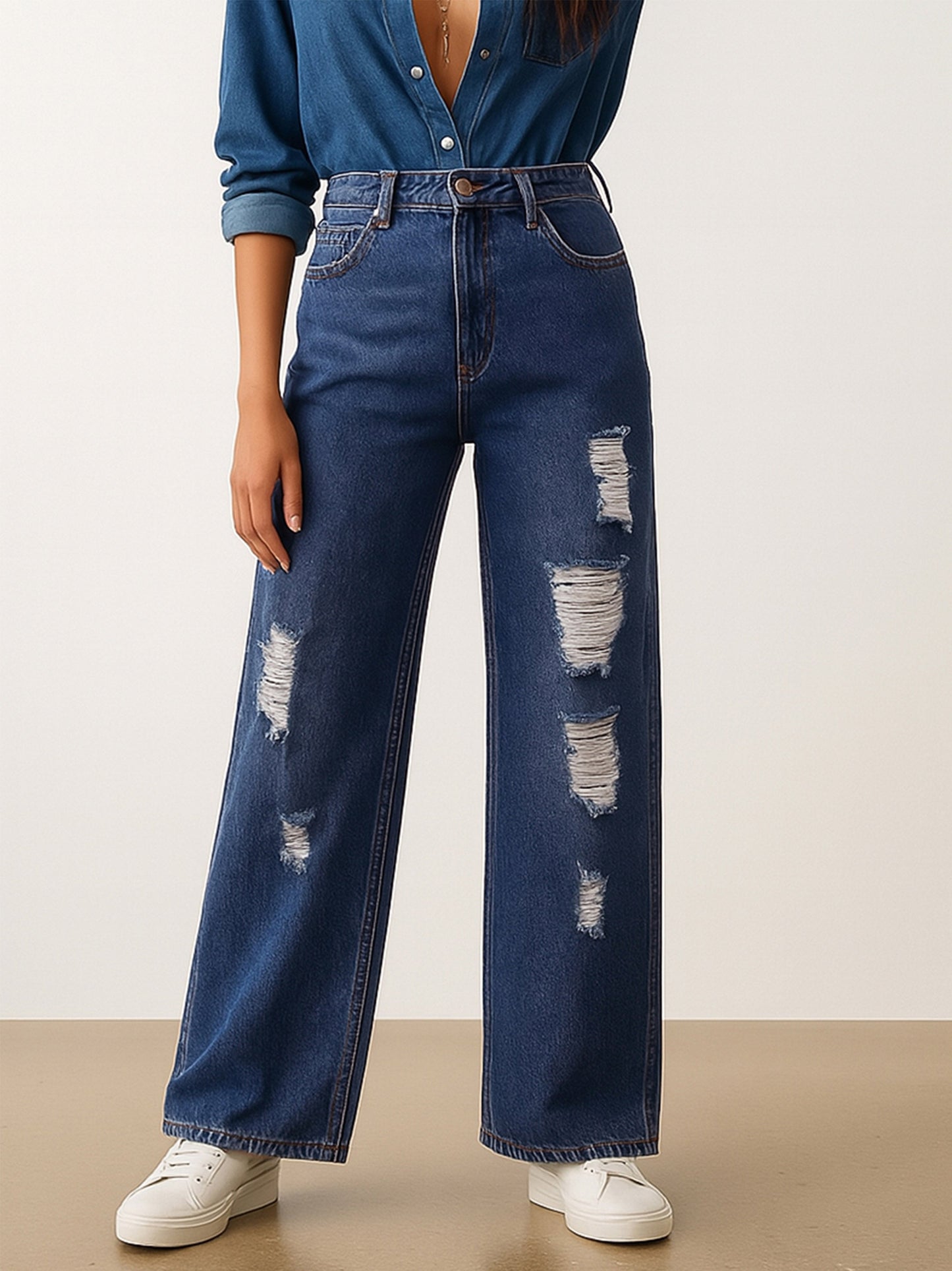 Blue Blast Heavy Distressed Straight Frayed Jeans