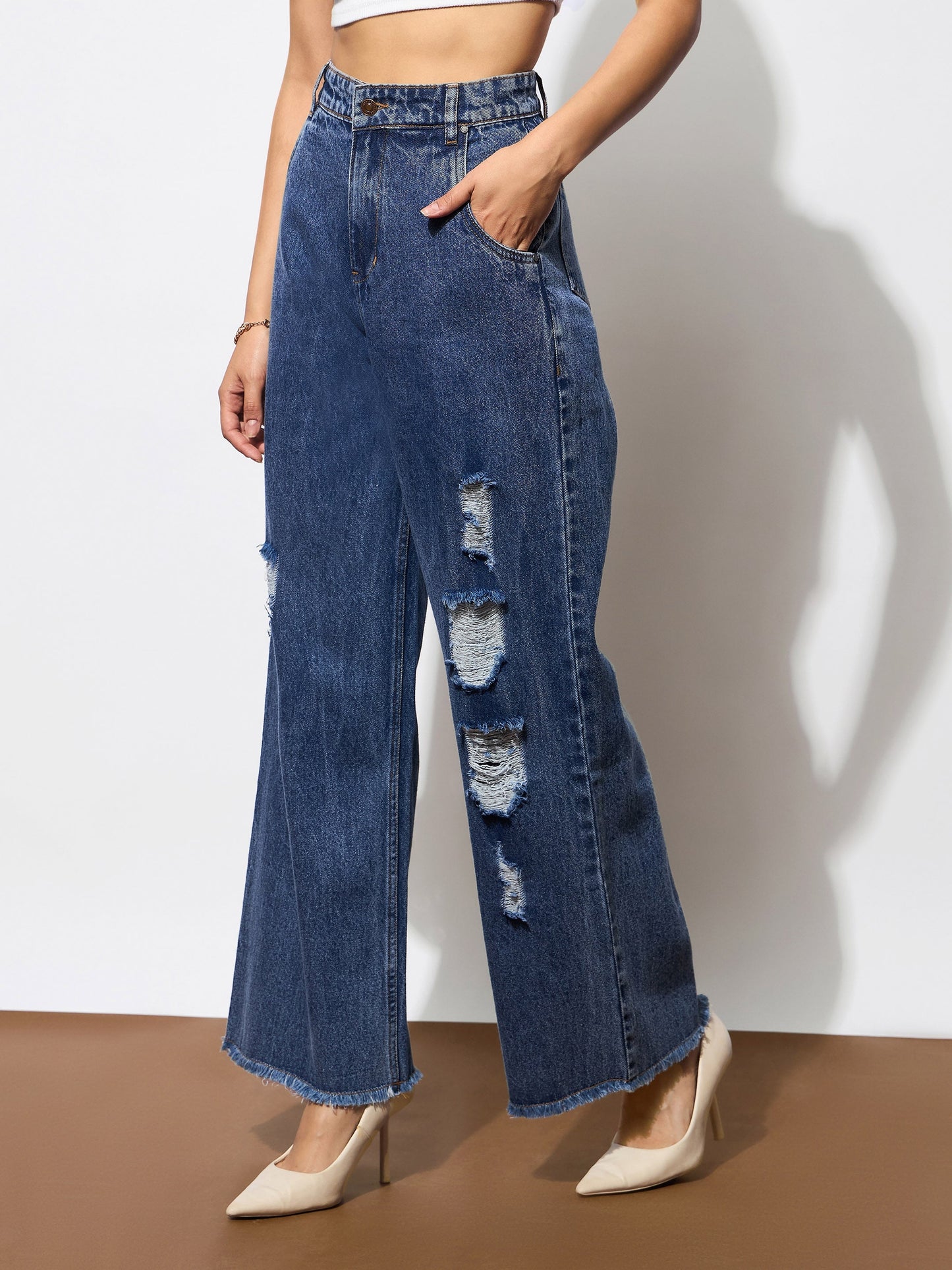 Blue Blast Heavy Distressed Straight Frayed Jeans