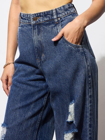 Blue Blast Heavy Distressed Straight Frayed Jeans