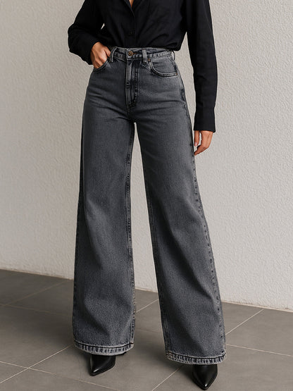 Grey Low Waist Wide Leg Jeans