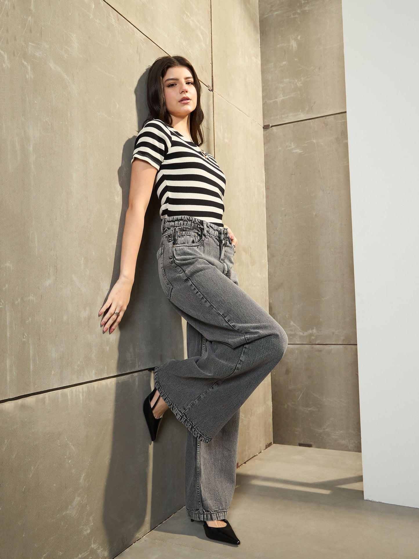 Grey Low Waist Wide Leg Jeans