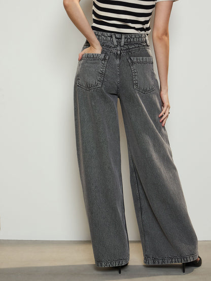 Grey Low Waist Wide Leg Jeans