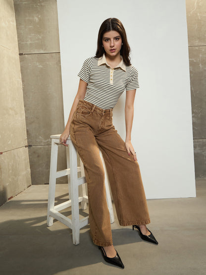 Brown Low Waist Wide Leg Jeans