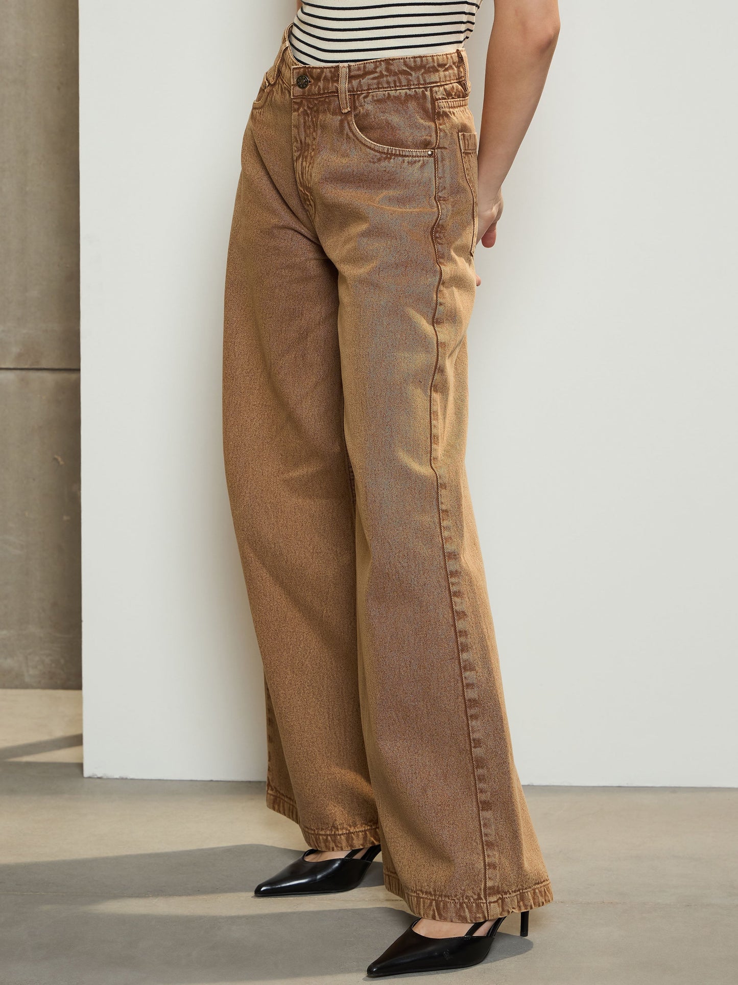 Brown Low Waist Wide Leg Jeans