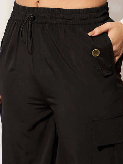 Black Parachute Side Metal Buckle Detail Cargos