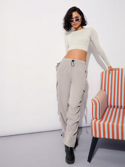 Grey Parachute Side Metal Buckle Detail Cargos