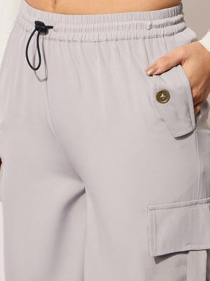 Grey Parachute Side Metal Buckle Detail Cargos
