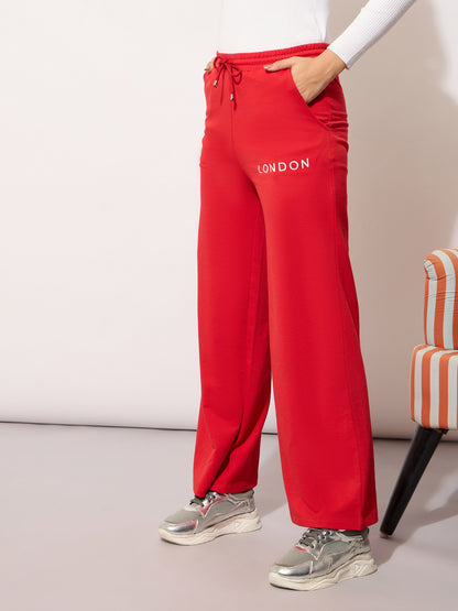 Red Terry LONDON Print Track Pants