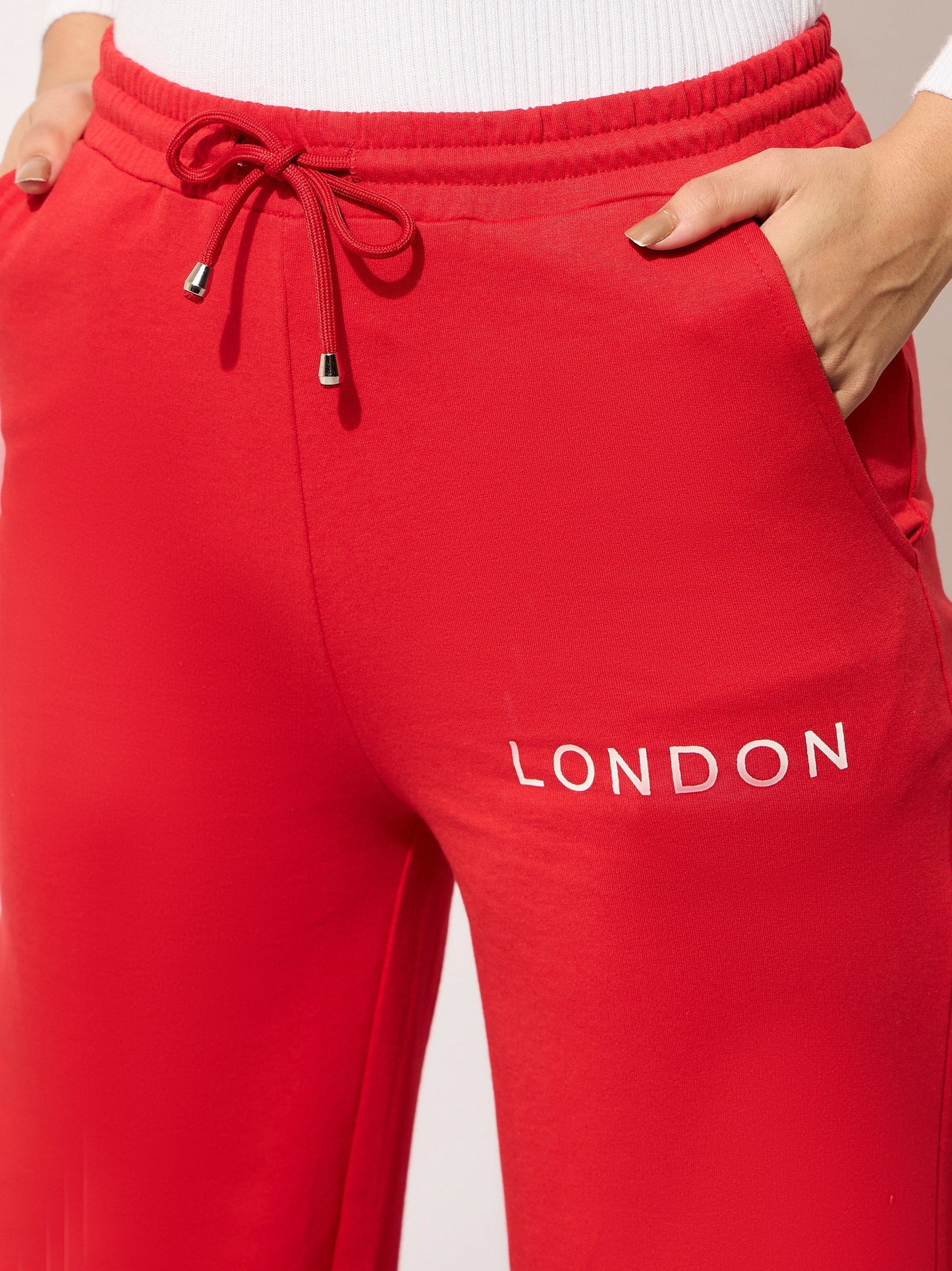 Red Terry LONDON Print Track Pants