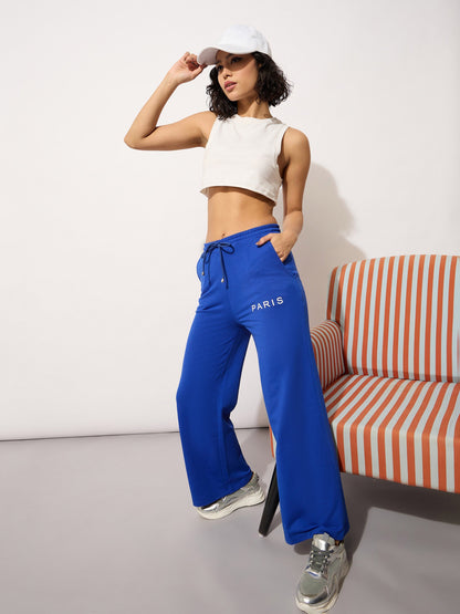 Blue Terry PARIS Print Track Pants