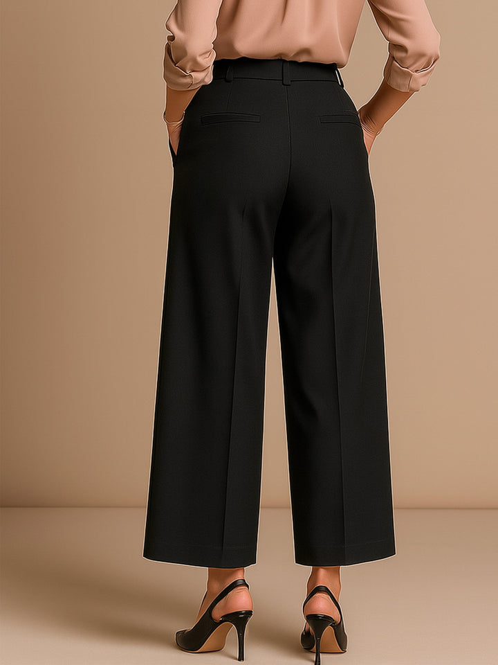 Women Black High-Rise Front Pleated Korean Pants