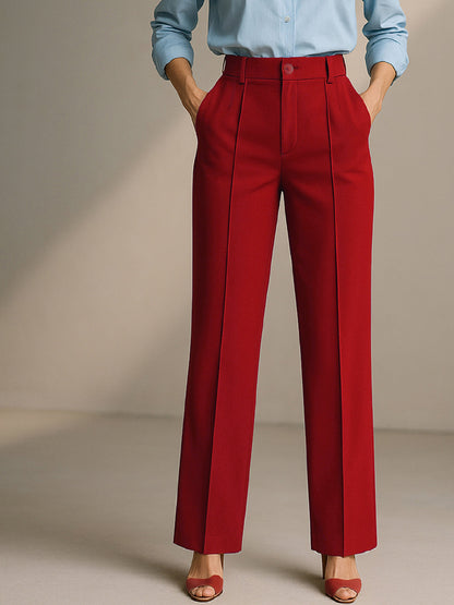Maroon Front Dart Straight Fit Pants