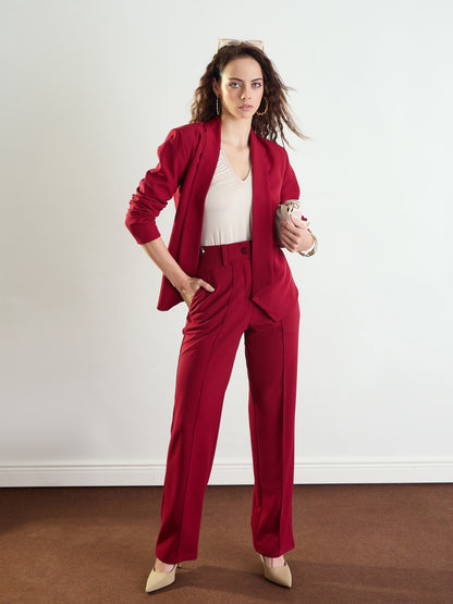 Maroon Front Dart Straight Fit Pants
