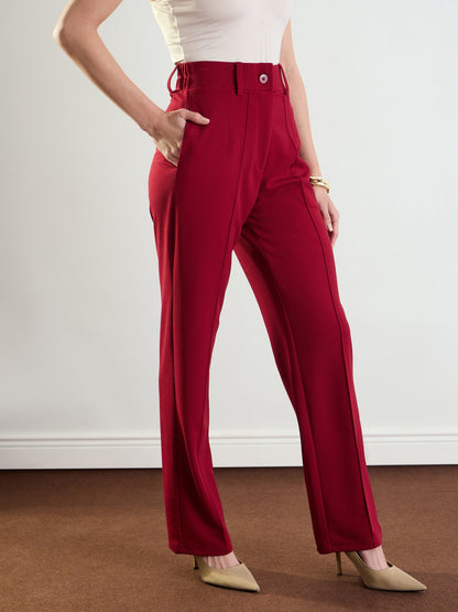 Maroon Front Dart Straight Fit Pants