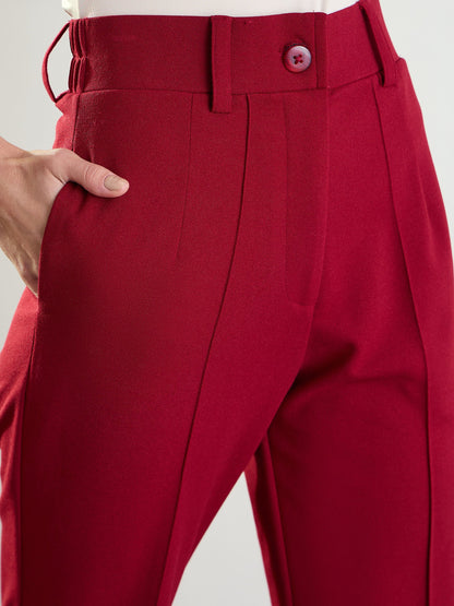 Maroon Front Dart Straight Fit Pants