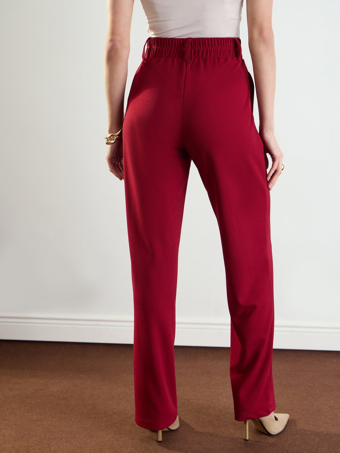 Maroon Front Dart Straight Fit Pants