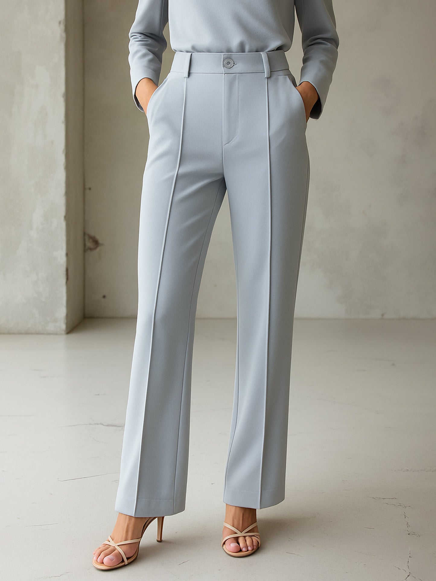 Women Grey Front Dart Straight Fit Pants