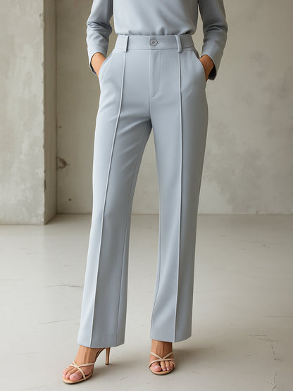 Women Grey Front Dart Straight Fit Pants