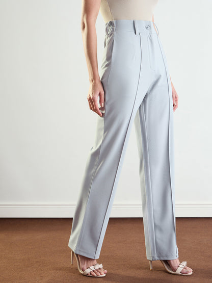 Women Grey Front Dart Straight Fit Pants