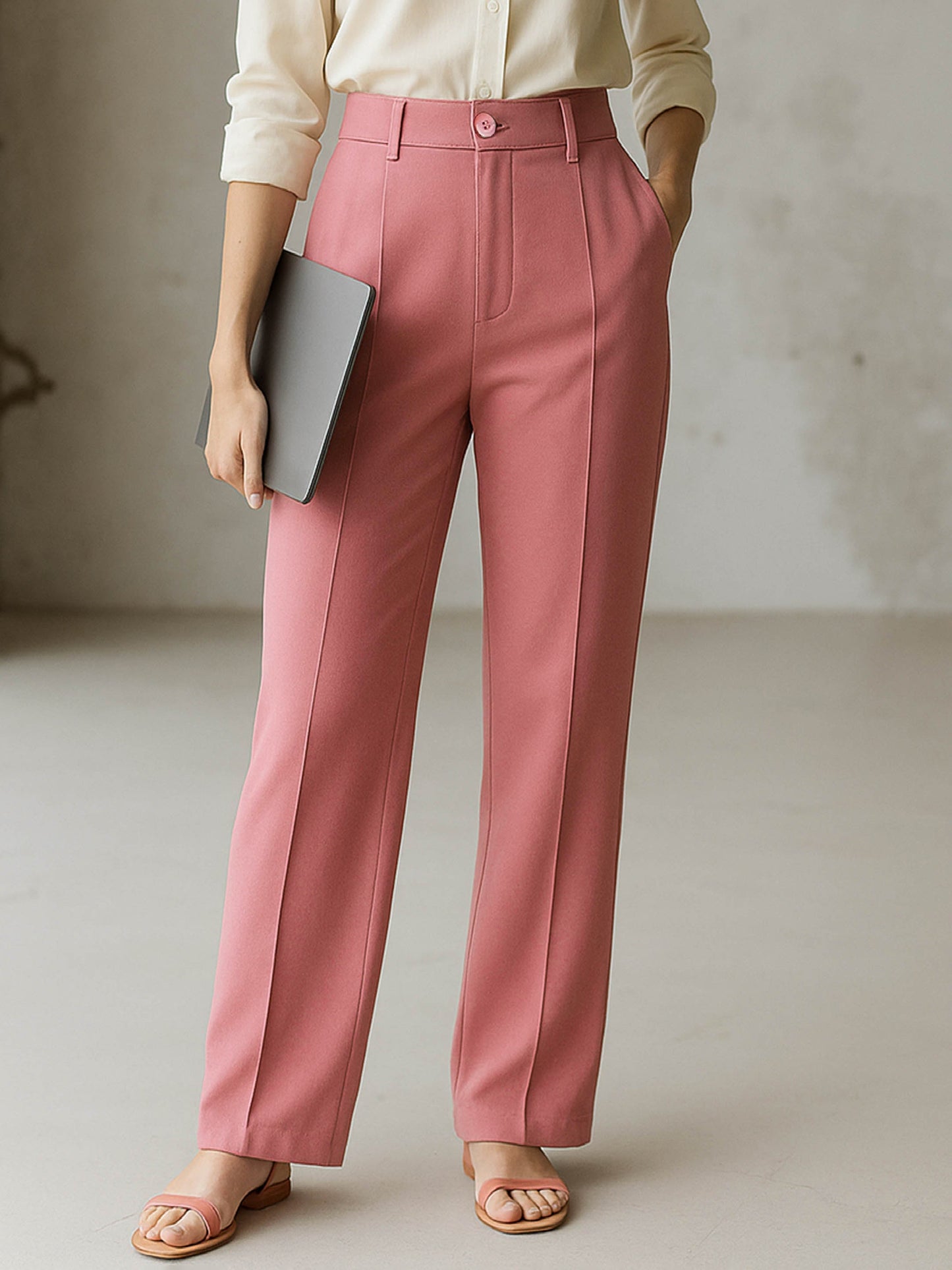 Pink Front Darted Straight Fit Pants