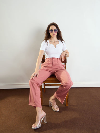 Pink Front Darted Straight Fit Pants