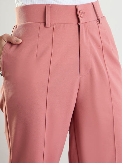 Pink Front Darted Straight Fit Pants