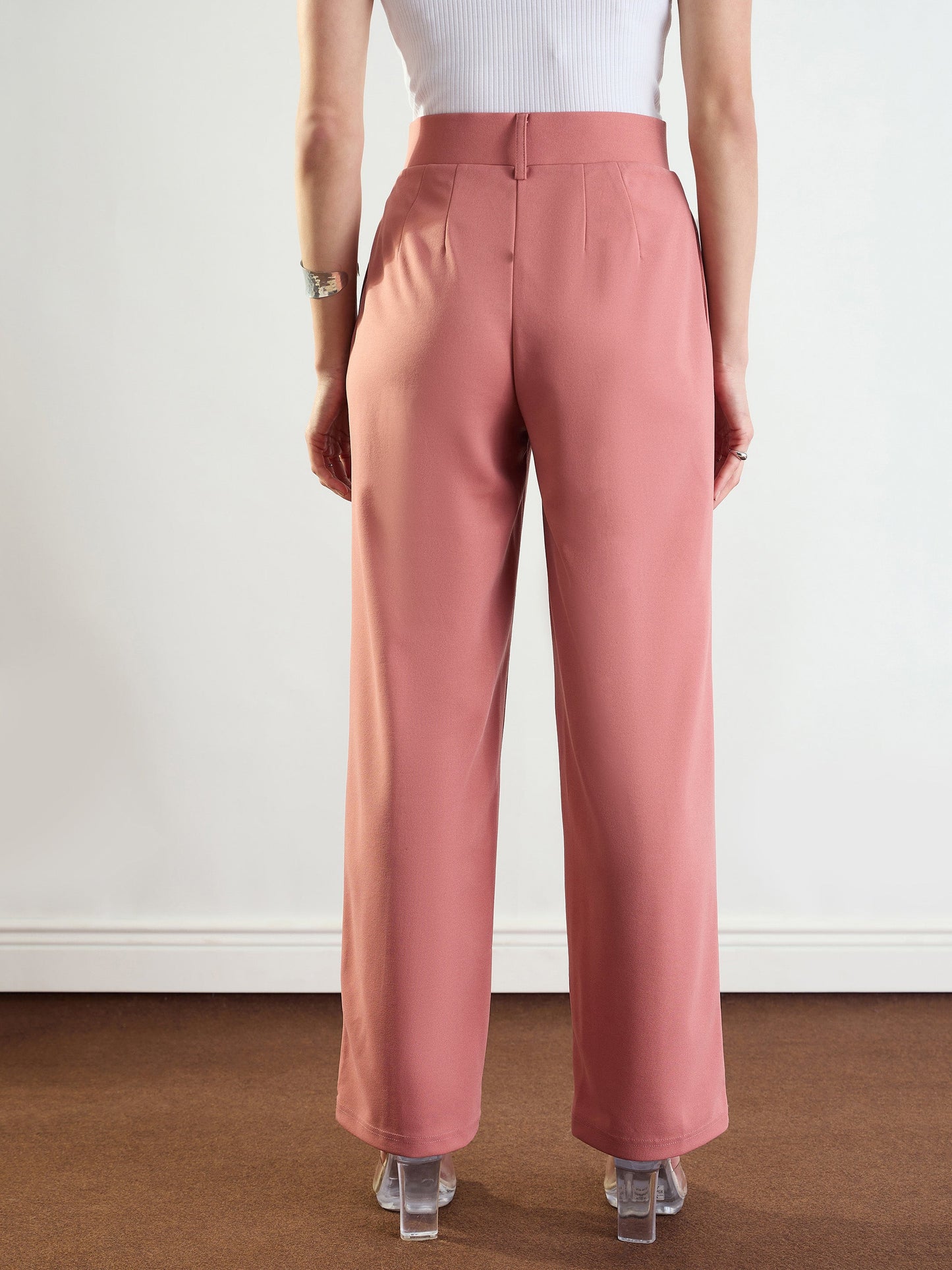 Pink Front Darted Straight Fit Pants