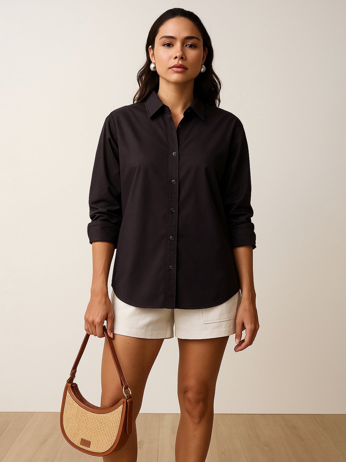 Black Poplin Oversized Shirt