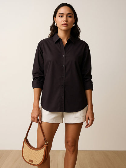 Black Poplin Oversized Shirt