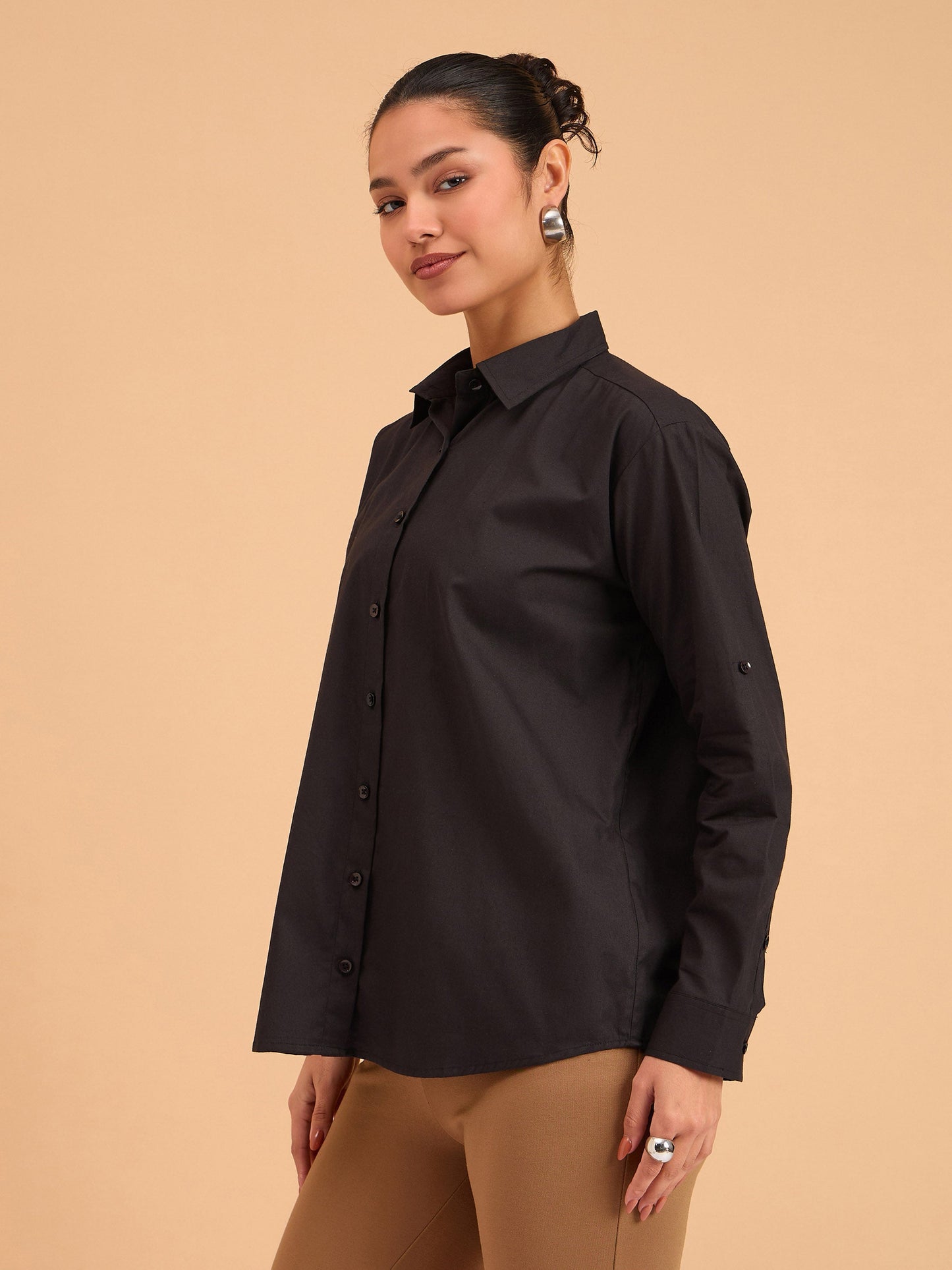 Black Poplin Oversized Shirt