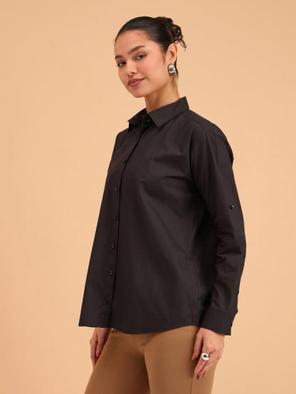 Black Poplin Oversized Shirt